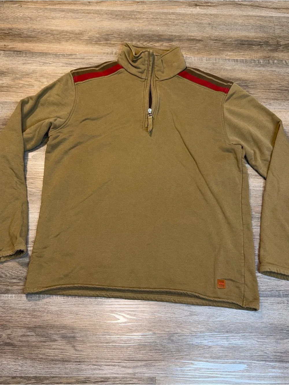 Hugo Boss Quarter-Zip Sweater Mens Large Long Sleeve Khaki-Colored Pullover